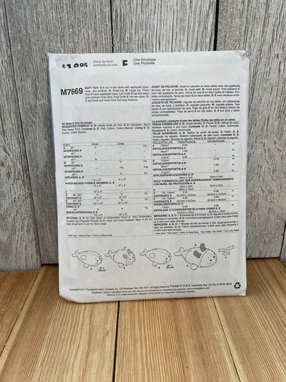 McCall's M7669 Plush Walrus Seal and Fish Craft Soft Toy Uncut FF Sewing Pattern