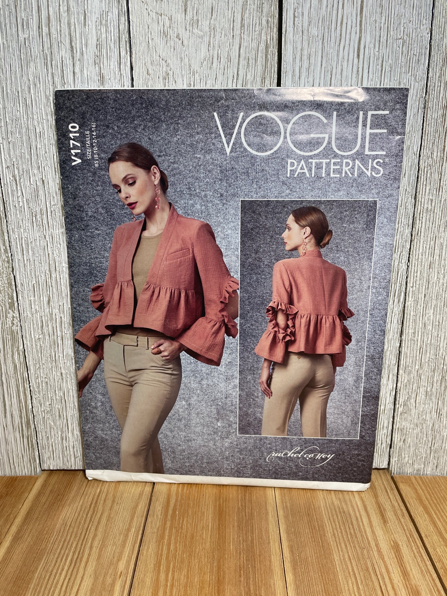 Vogue V1710 Loose Fit Jacket with Elbow Cut Outs and Ruffles Size 8-16 Pattern UNCUT FF