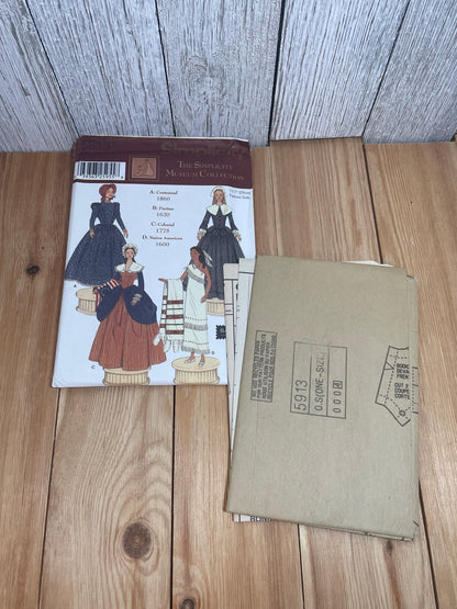Simplicity 5913 Museum Collection for Dolls 1600-1860s era Pattern Costume 11.5" Doll UNCUT FF