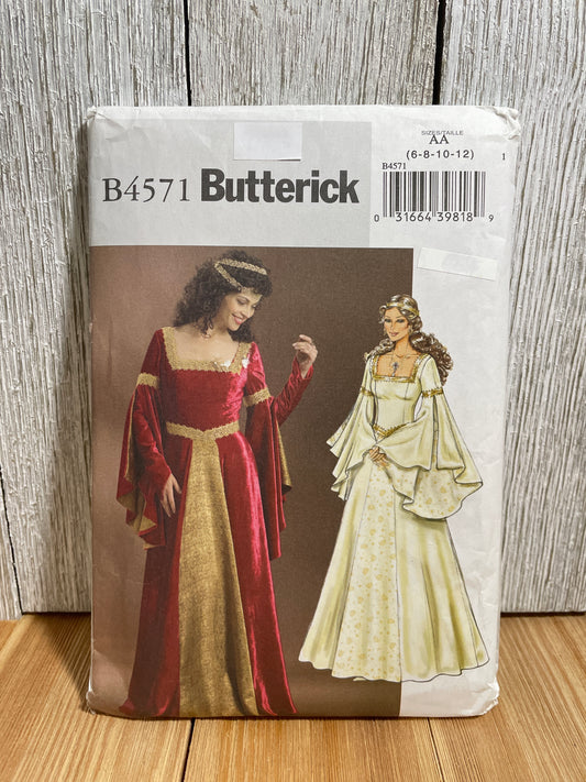 Butterick B4571 Renaissance Princess Gown with Full Bell Sleeves Size 6-12 Pattern UNCUT FF Halloween Costume