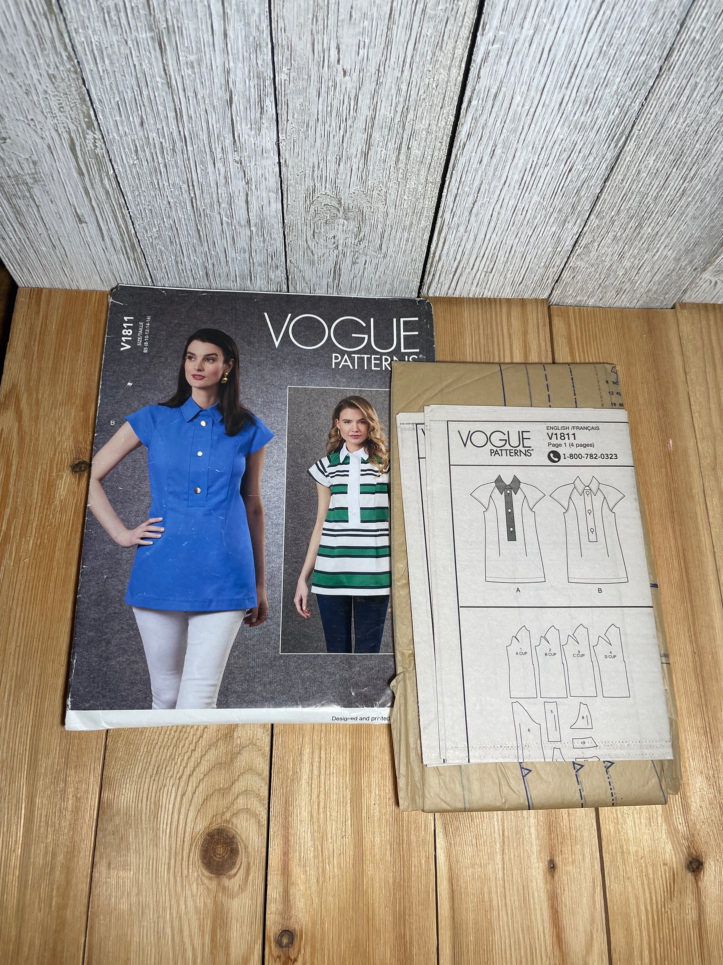 Vogue V1811 Collared Button Down Shirt with Flare Bottom. Raglan Sleeves Size 8-16 Pattern UNCUT FF