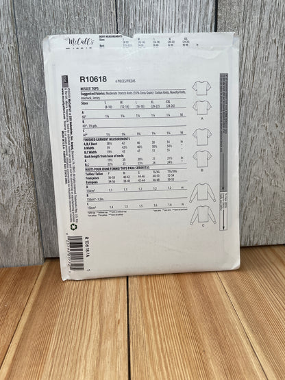 McCall's R10618 Misses Comfy Daily Top Size S-XXL Uncut FF Sewing Pattern