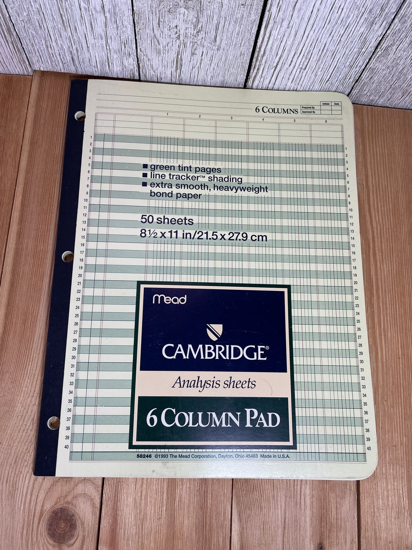 Mead Cambridge 6 Column Pad Analysis Sheets 47 Pages 8.5"x11" Green Tint Pages