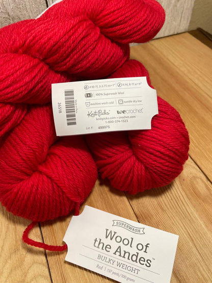 Knit Picks Superwash Wool of the Andes Bulk Weight Wool Yarn Red 26518 3 Skein Bundle