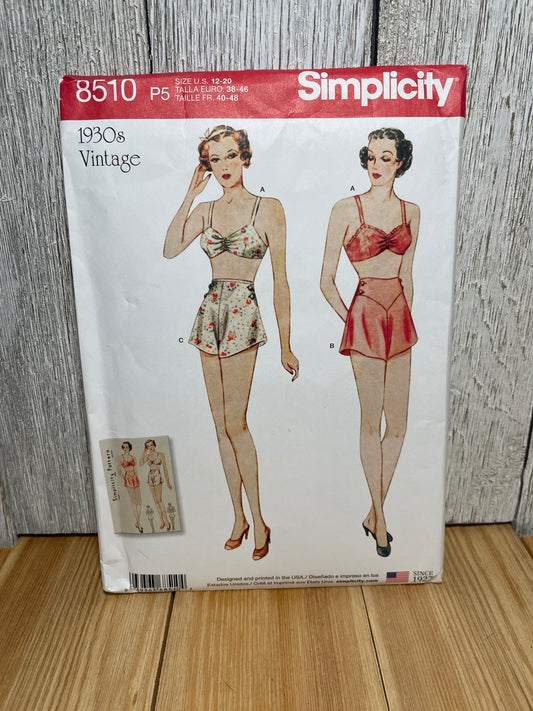 Simplicity 8510 Misses Vintage Brassiere and Panties Size 12-20 Uncut FF