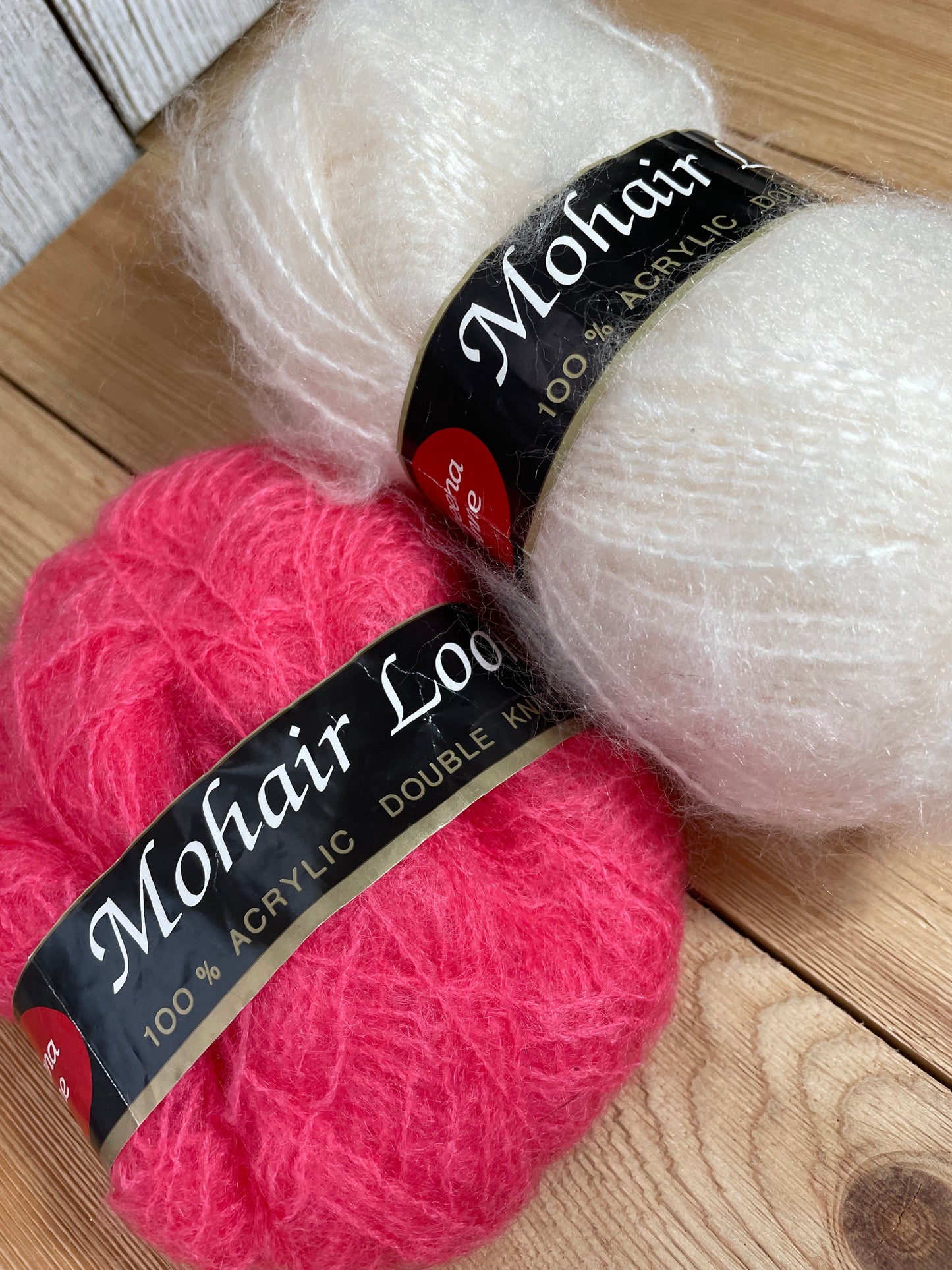 Sheena Anne Mohair Look White and Pink 2 Skein Bundle