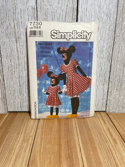 Simplicity 7730 Licensed Disney Minnie Mouse Costume Pattern Size 6-8 Uncut FF Halloween