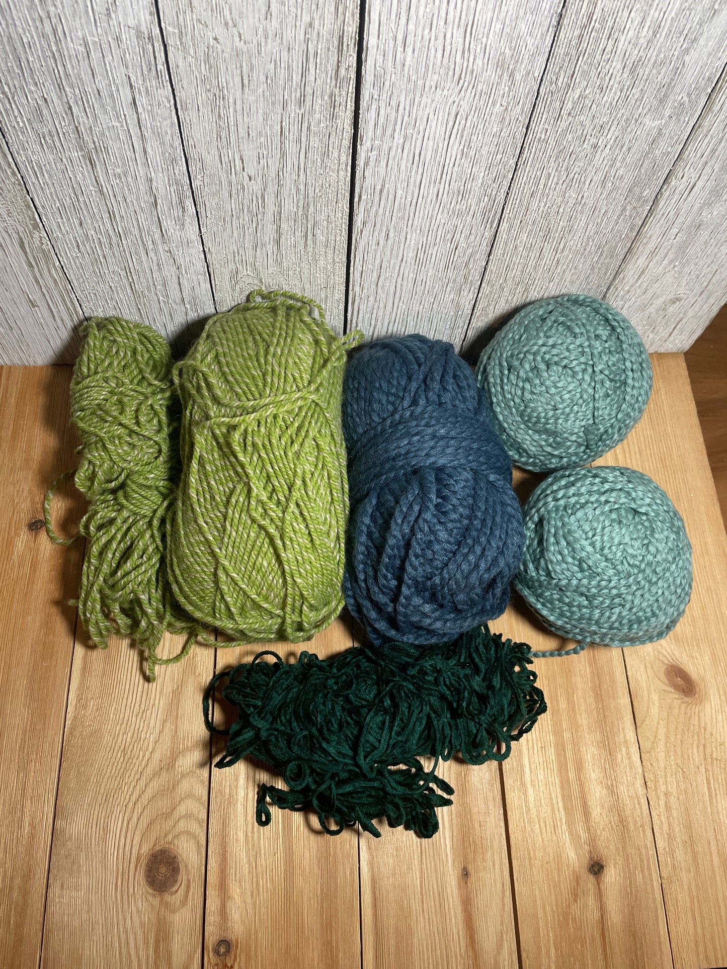 Mystery Acrylic Yarn 5 Skein Bundle Green, Blue Variegated Solid