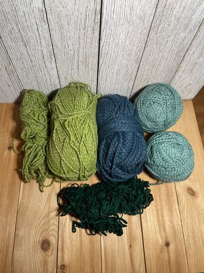 Mystery Acrylic Yarn 5 Skein Bundle Green, Blue Variegated Solid