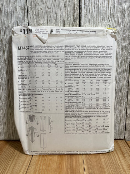 McCall's M7457 Men's Civil War Tailcoat and Pants Size 34-52 Pattern UNCUT FF Halloween Costume