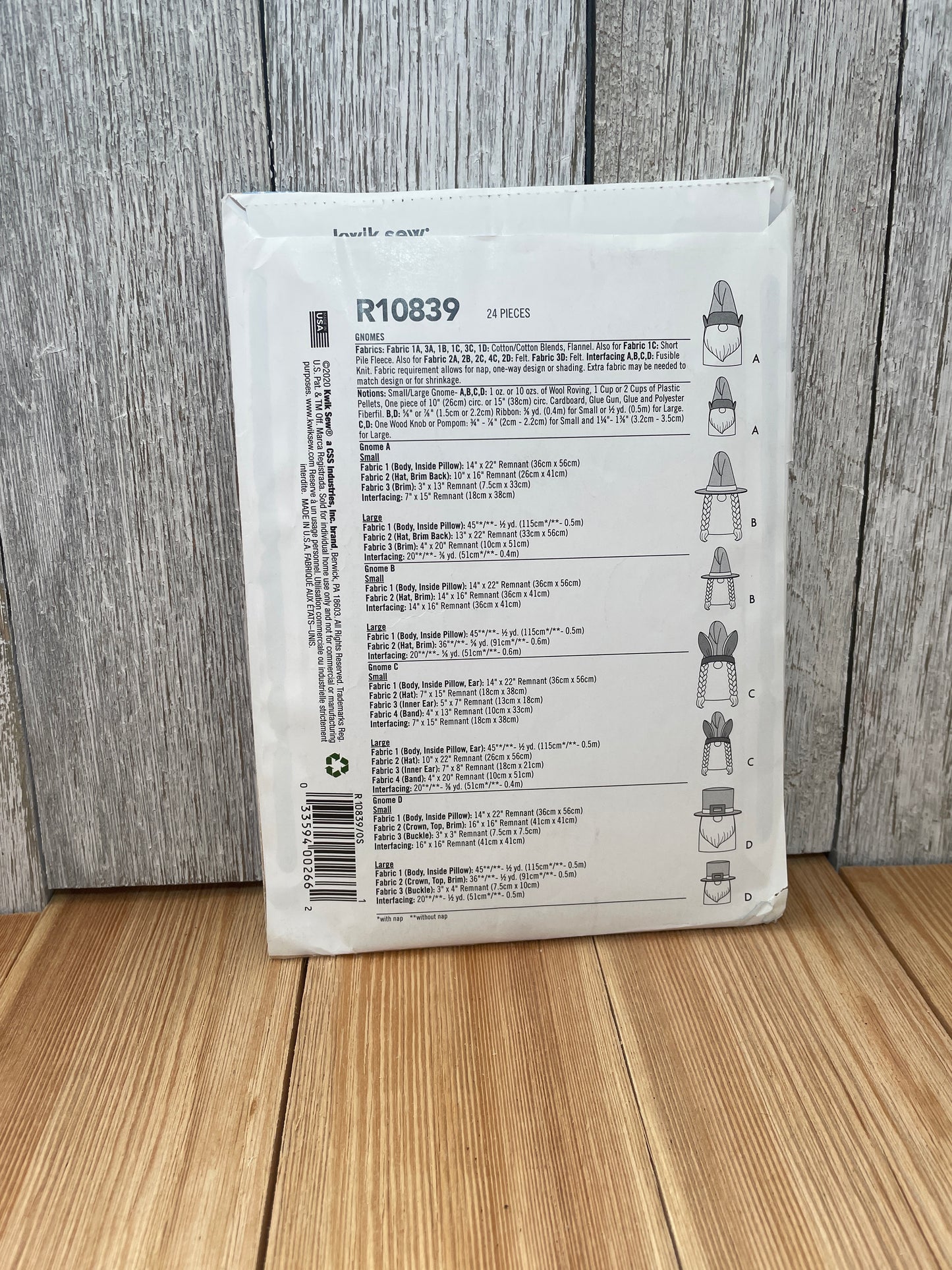KwikSew R10839 Craft GNOMES Christmas, Fall, Spring, Witch Uncut FF Sewing Pattern