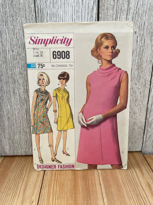 Simplicity 6908 Misses one piece dress Size 16 Uncut FF