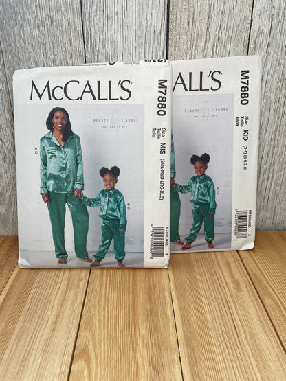 McCall's M7880 Mother Daughter Pajamas Pattern Bundle Uncut FF  Size Kids 3-8 Misses SML-XLG