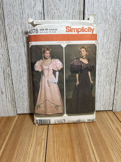 Simplicity 4078 Victorian Party Dress Costume Pattern Size 14-20 Uncut FF Halloween