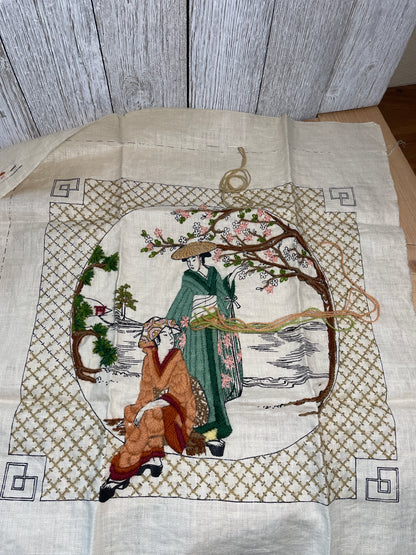 Abandoned Project Dimensions Oriental Blossoms Pillow 1125 Crewel Embroidery Complete Kit