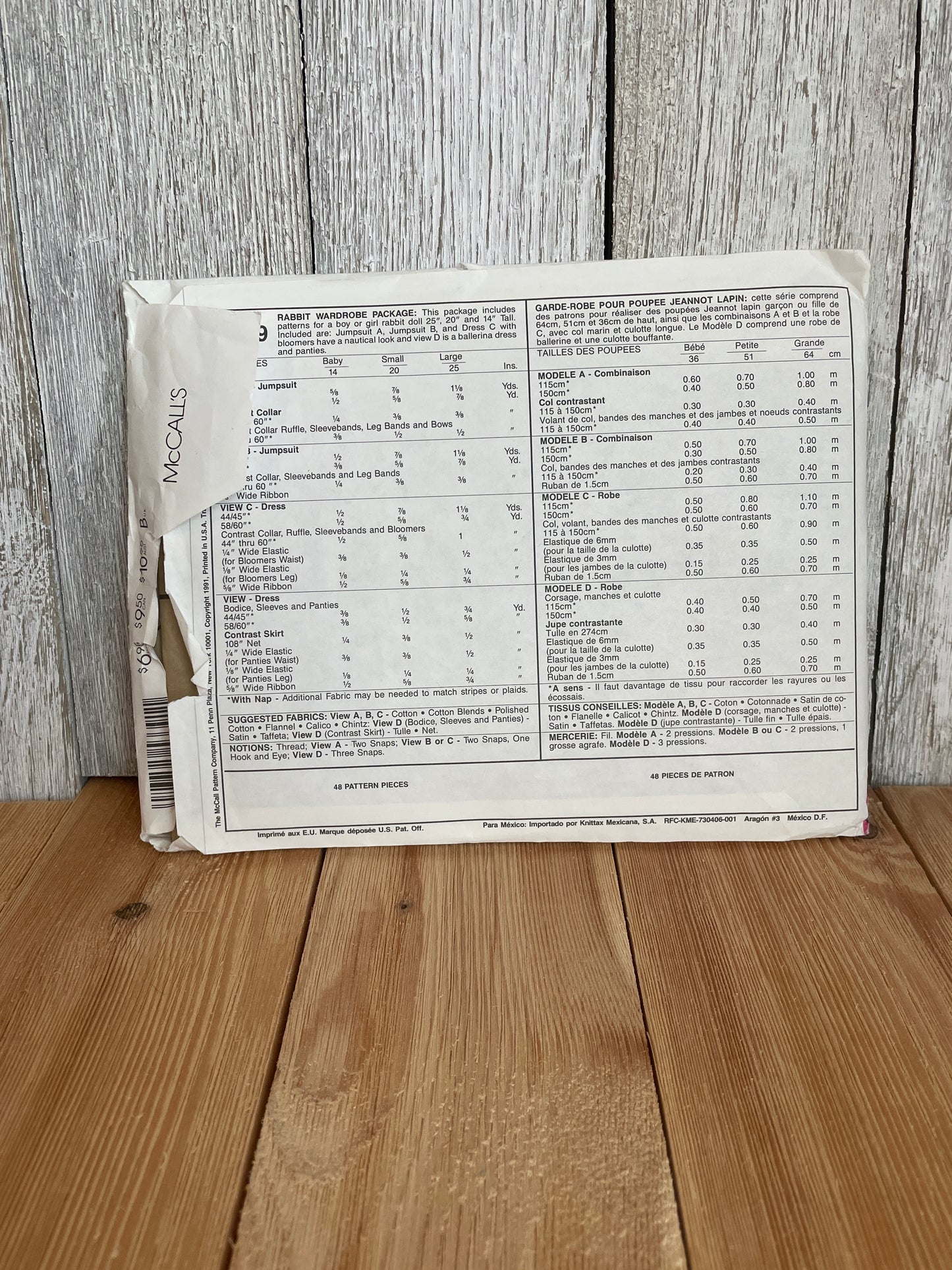 McCalls Crafts 5339 Rabbit Wardrobe Package for Rabbit Doll 14"-25"by Faye Wine Pattern UNCUT FF