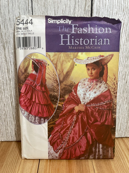 Simplicity 5444 The Fashion Historian Civil War Era Garden Hat and Mantle Pattern Costume One Size UNCUT FF Halloween