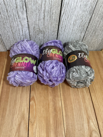 Lion Brand DIY GLOW Chenille Yarn Purple and Grey (U PIC COLOR)
