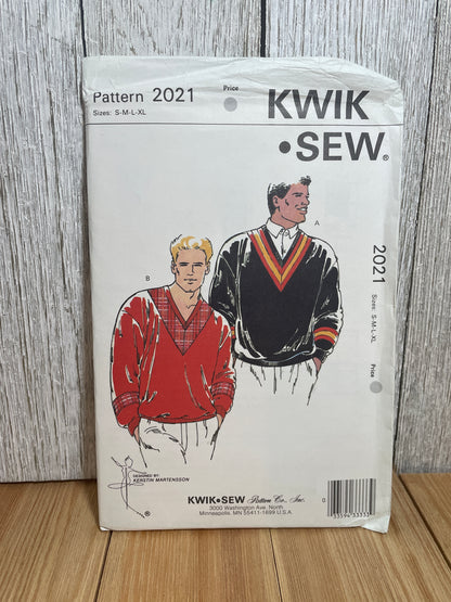 Kwik Sew 2021 Men's V Neck Pullover Loose Fit Sweater Pattern Size S-XL UNCUT FF Sealed