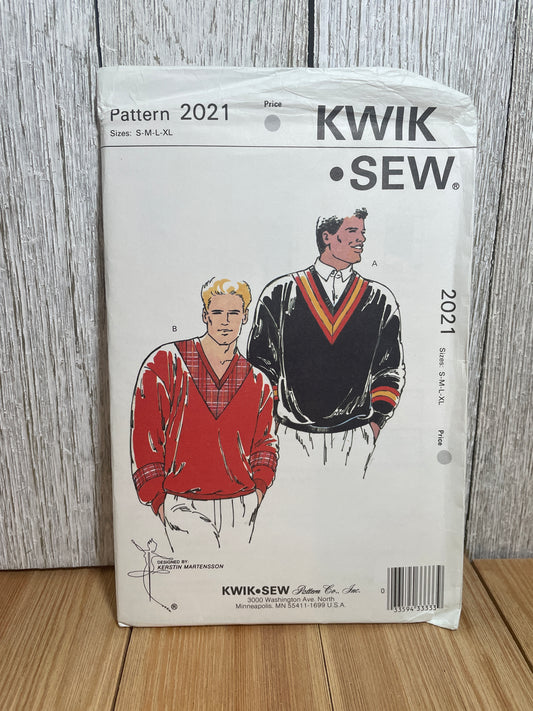 Kwik Sew 2021 Men's V Neck Pullover Loose Fit Sweater Pattern Size S-XL UNCUT FF Sealed