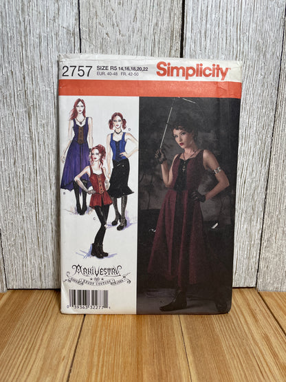 Simplicity 2757 Steam Punk Goth Bodice with Skirt in Three Lengths Size 6-22 Pattern UNCUT FF Halloween Costume