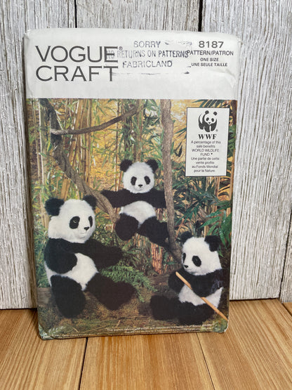 Vogue Craft 8187 WWF Panda Bear Stuffed Doll in Three Sizes Pattern UNCUT FF
