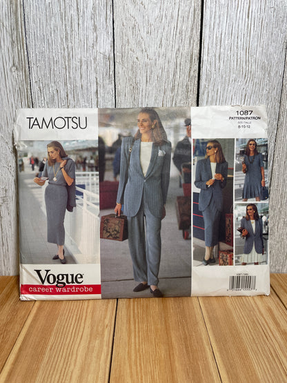 Vogue 1087 Career Wardrobe 3 Piece Suit Jacket, Skirt, Blouse Size 8-12 Pattern UNCUT FF