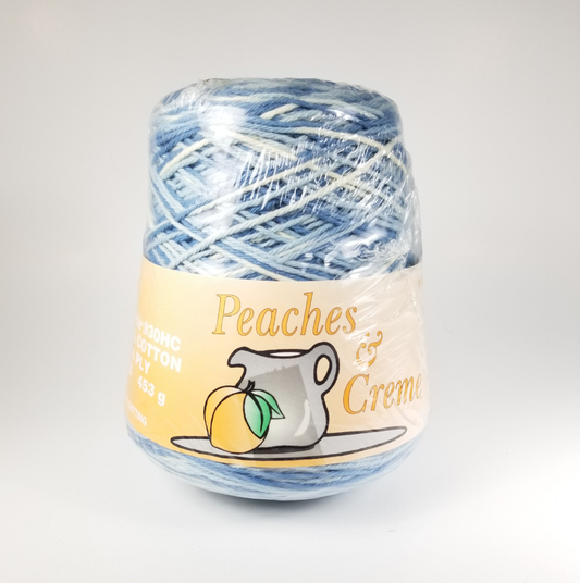 Vintaged wrapped Peaches and Cream Cotton Yarn Cone 133 Shaded Denim 1 lb cone