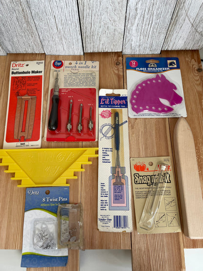 Vintage NOS Sewing Tools Floss Organizer Punch needle kit Bottle tip Cleaning Buttonhole Maker Findings Sewing Pick your Notion