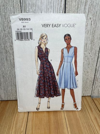 Vogue V8993 Misses Petite V Neck Pleated Dress Size 8-16 Uncut FF Sewing Pattern