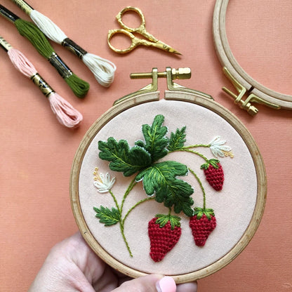 MCreativeJ Stumpwork Strawberry Botanical Fiber Art Embroidery Kit Abandoned Project Complete
