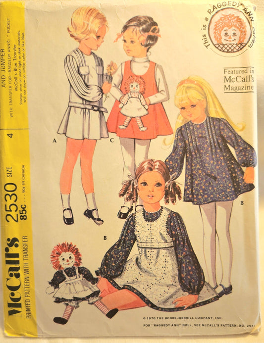 1970 McCall's #2530 girls dress size 4 uncut ff sewing pattern Raggedy Ann