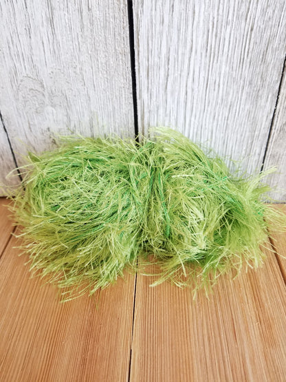 Lion Brand Fun Fur Yarn Solid Colors White soft yellow Bright yellow and green 6 skein bundle