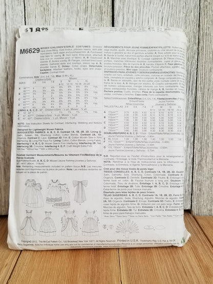 McCalls M6629 Fairytale Queen Princess Costume Halloween Pattern Size MISS Sml-xlg UNCUT FF