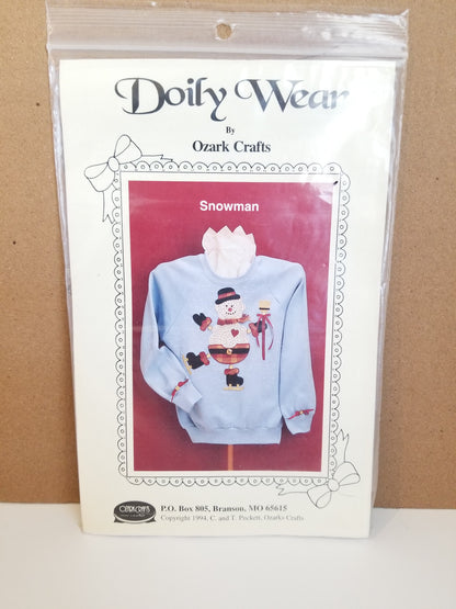 Snowman Doily Wear Pattern by Ozark Crafts Shirt Applique Christmas #810 Holiday