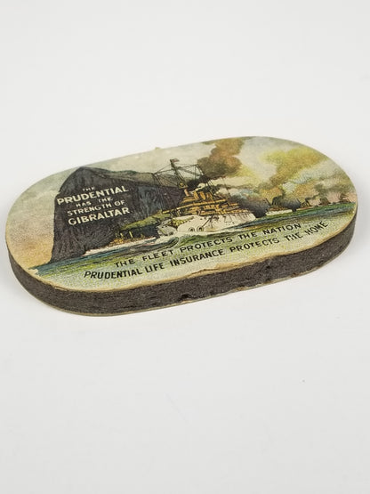 Antique Advertising Prudential Life Insurance Strength of Gibraltar oval Pincushion Sewing