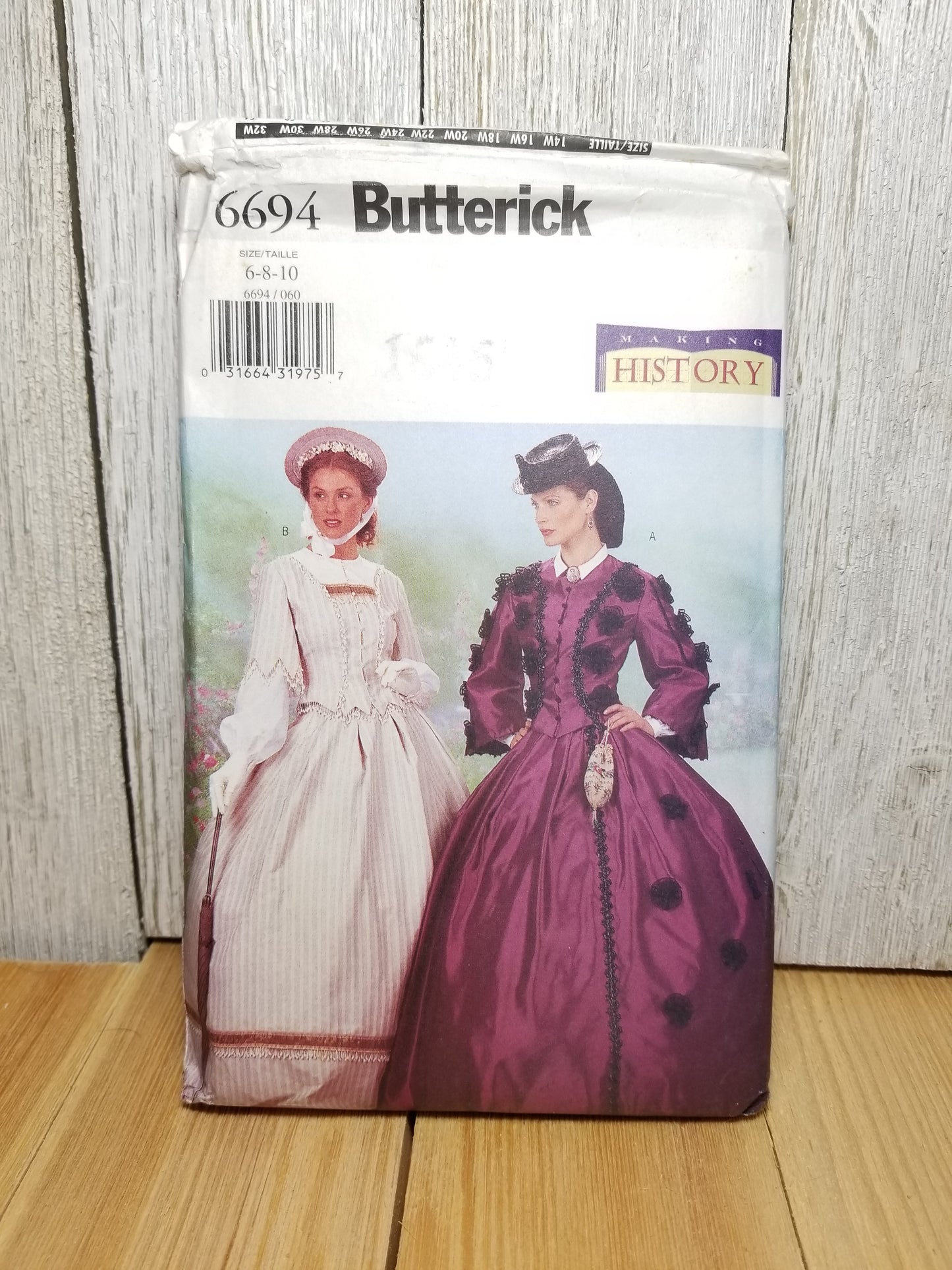 Butterick 6694 Making History Top and Skirt Sizes 6-8-10 Vintage Sewing Pattern Uncut FF