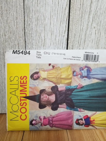 McCall's COSTUMES 5494 Girl Child Sizes CCE 3-6 7-14 PRINCESS WITCH Uncut FF Sewing Pattern