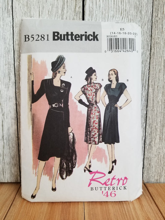 Butterick B5281 Retro 1940's Dress and Belt Pattern Size 14-22 UNCUT FF