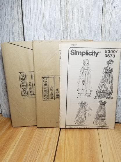 Simplicity 0673 8399 Sewing Pattern Misses Costume Gown Underskirt Belt Bodice Skirt Overskirt Edwardian Titanic Bridgerton Size 10 12 14 Uncut FF