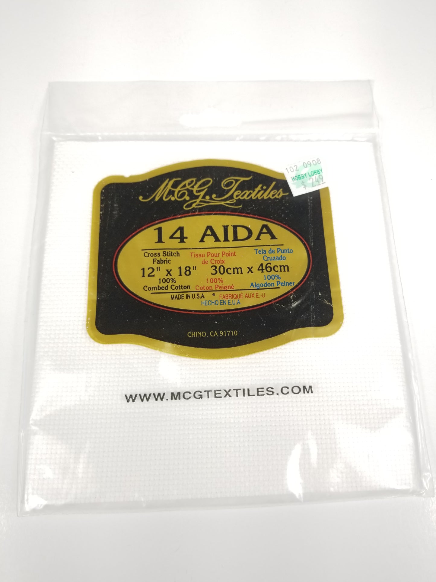 MCG Textiles 14 count AIDA 12"x 18" 100% Cotton Cross Stitch Fabric White