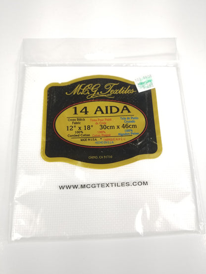 MCG Textiles 14 count AIDA 12"x 18" 100% Cotton Cross Stitch Fabric White