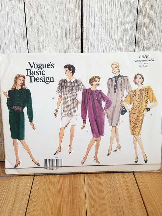 Vogue 2534 Misses Petite Dress Tunic Skirt Sewing Pattern Size 8, 10, 12 Uncut FF