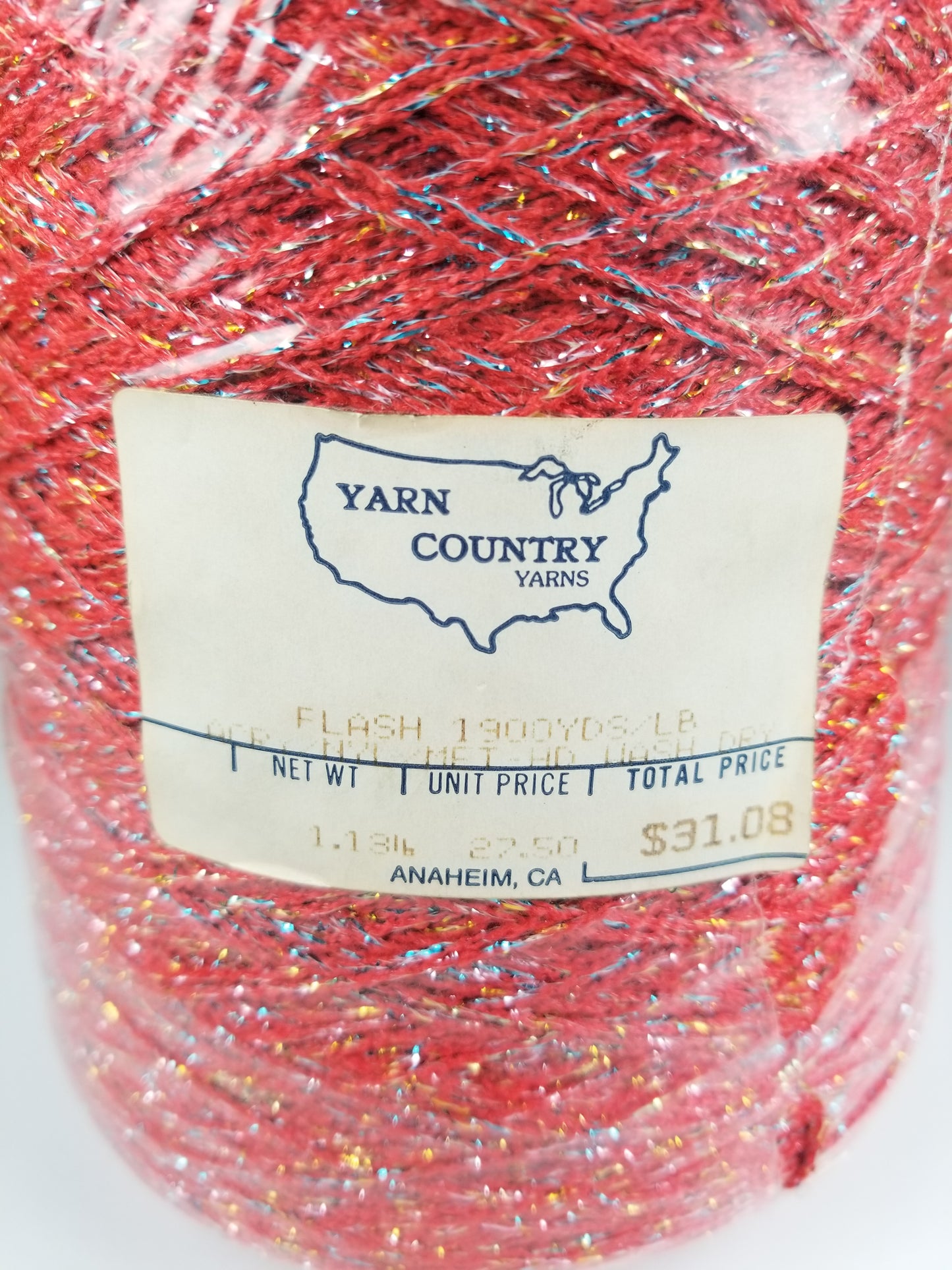 Yarn Country Yarns Flash Red Glitter Yarn Cone Wrapped