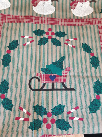 Vintage Wamsutta 100% Cotton Fabric Panel Christmas Snowman Sampler Gingerbread Men UNCUT