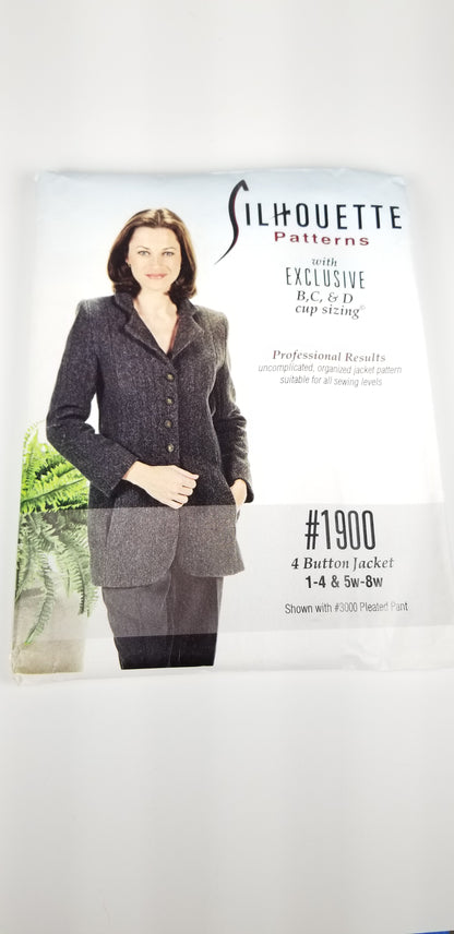 Silhouette 1900 4 Button Jacket Dress Size 1,2,3,4 5W-8W fit to size new uncut ff sewing pattern