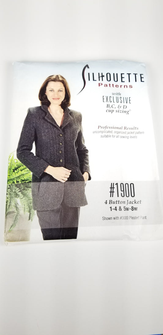 Silhouette 1900 4 Button Jacket Dress Size 1,2,3,4 5W-8W fit to size new uncut ff sewing pattern