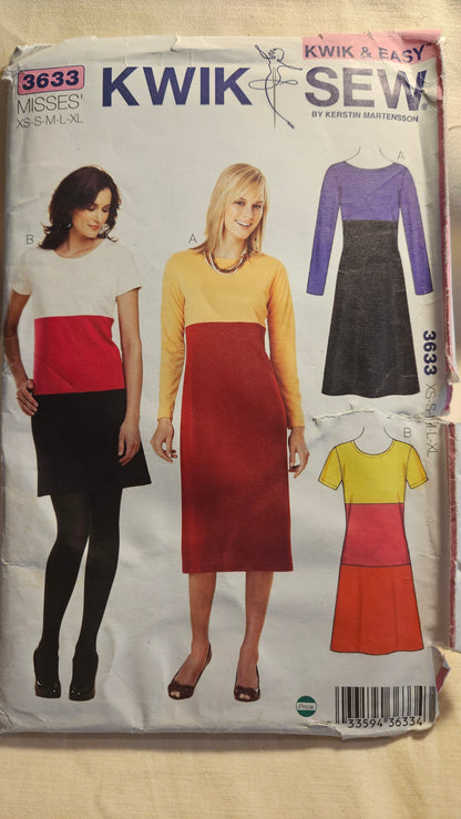 Kwik Sew #3633 misses dress sizes XS - XL uncut ff sewing pattern