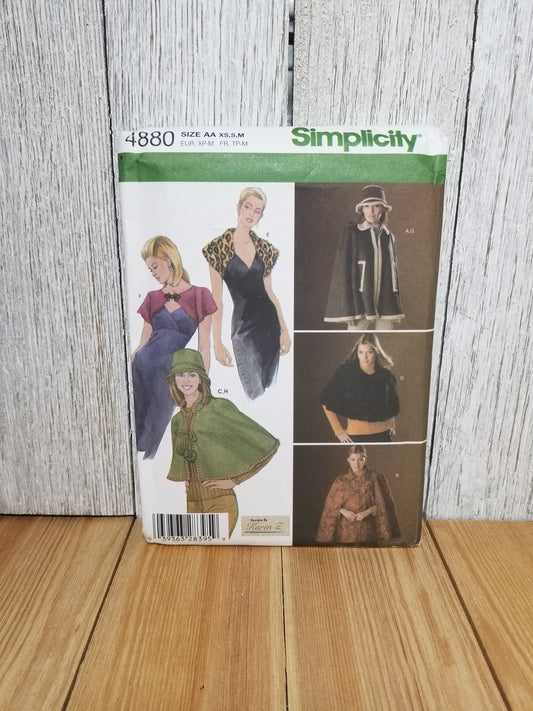 Simplicity 4880 0538 Sewing Pattern Evening Capes Capelets Shrugs Size XS S M Uncut FF