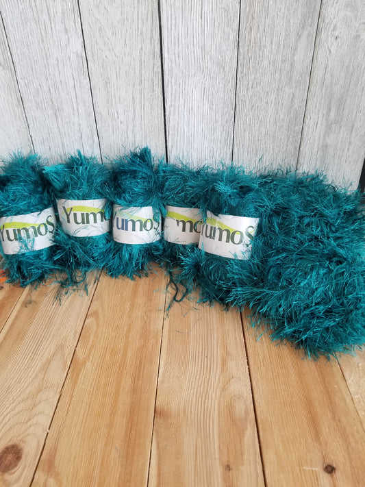 Yumos Eyelash Fur Yarn Teal Blue Color 33-110 (8 Skein Bundle)